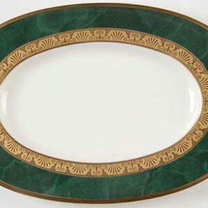 Noritake Fitzgerald Elegant Green and Gold Oval Relish & Butter Plate